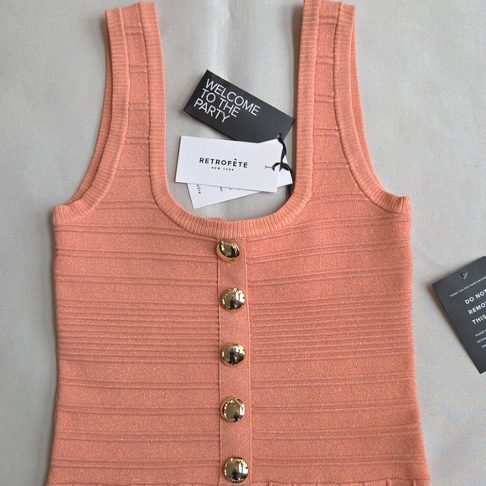 NWT$398 Retrofete Brooke Bandage Flared Mini Dress in Metallic Peach Pink Sz Med - Picture 10 of 16
